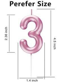 Velas de pastel de cumpleaños con números en rosa, decoraciones de cera metálica para pastel, adecuadas para cumpleaños, aniversarios, revelación de género, despedida de soltera, graduación - tema de princesa, sin plumas, velas de celebración multiusos, sin necesidad de electricidad - Rosa - Ver 7