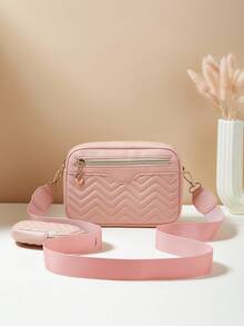 1pc Girls Mini Wave Pattern Embossed Letter Pouch, Phone Wallet Coin Purse - Pink - View 2