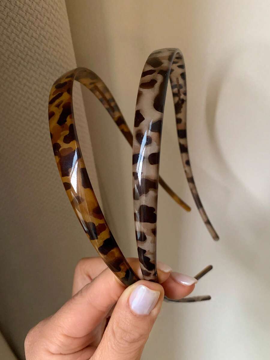 2条装女士棕灰色亮面豹纹弹力发带,简约纯色,时尚百搭,优雅配饰,适合日常佩戴、休闲、派对、通勤、度假、发型设计、洗脸/洗头、化妆、搭配服装,发带发箍,女士头饰发箍,家居美发配饰,夏季、假日、旅行 - 彩色 - 查看 1
