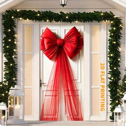 2 Fiocco rosso elegante piatto per porta - Decorazione in poliestere versatile e lavabile per matrimoni, compleanni, inaugurazioni - Ideale per portico e ingresso, ottimo per Natale