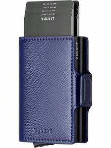 VULKIT Portatarjetas de crédito con bloqueo RFID de piel automático plegable delgado con clip de dinero doble para hombres y mujeres - Café exprés - Ver 11