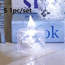 1/3/12/24入 水晶鑽石形LED電子蠟燭燈，電池供電逼真無焰蠟燭，LED裝飾茶蠟燭，婚禮裝飾LED蠟燭，家居裝飾LED蠟燭，臥室裝飾電子茶蠟燭 - 白光 - 查看 20