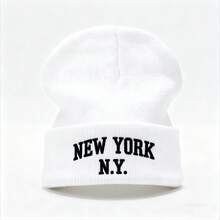 1pc NEW YORK N.Y Embroidered Solid Color Knit , Men And Women Wear It Soft & Comfortable, Minimalist & Fashionable, Suitable For Cold Weather Winter Warm