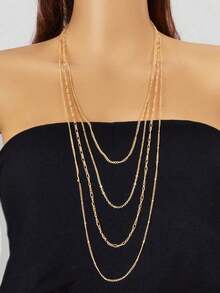 1pc Fashionable Multi-Layer Chains Long Necklace - Yellow Gold 2 - View 6
