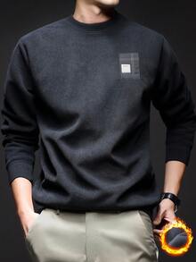 男士拼接刺绣毛衣，加厚保暖针织套头衫，长袖上衣