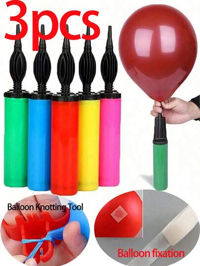 3pcs/Set Balloon Inflator, Balloon Tying Tool, Balloon Clip Combo, Portable & Practical, Easy To Set Up Scenes, Manual Air Pump, Portable Foot Pump, Balloon Blower, Suitable For Birthday, Celebration, Wedding, Balloon Inflation (Random Color)