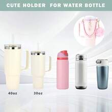 AFRT Water Bottle Accessories For Owala Stanley Cup Accessories Set Hot Pink Water Bottle Handle Strap Decoration Cute Tumbler Cup Accessories Set For Women Water Bottle Holder With Strap - Acblack - 查看 3