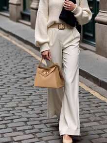 扣环设计时尚单肩包、斜挎包、手提包，适合派对使用 - 卡其色 - 查看 3