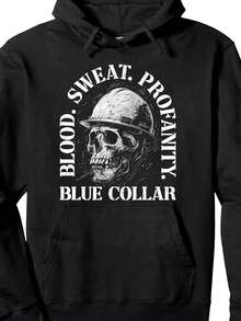 Blood Sweat Profanity Construction Worker Skull Blue Collar Pullover Hoodie - 款式2 - 查看 1