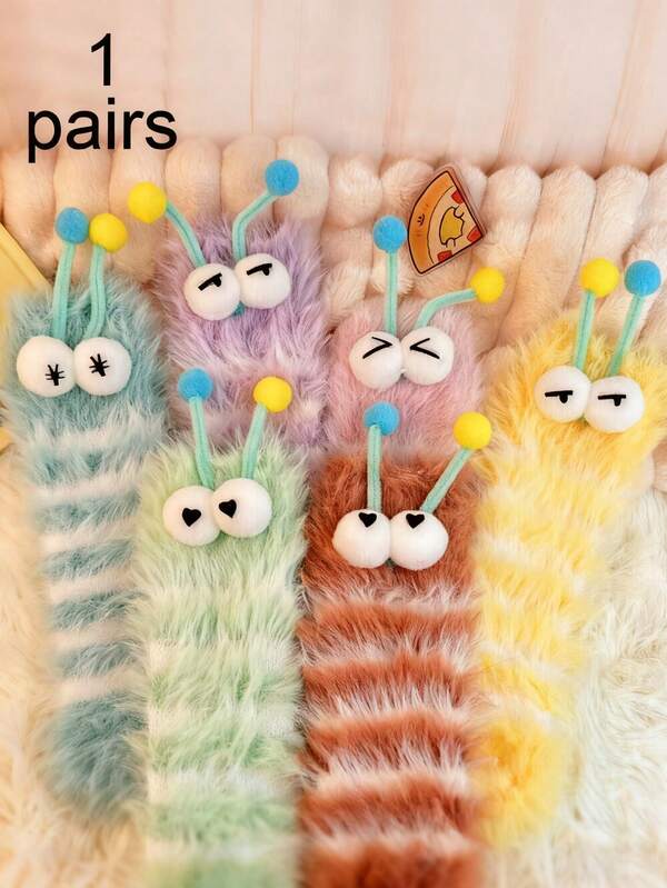 1 Paio di Calzini da Donna in Pelliccia di Visone a Righe, Calzini Divertenti, Calzini Colorati, Calzini Equipaggio, Calzini da Festa, Comodi, Caldi, Calzini Regalo, Calzini con Grandi Occhi, Carini e Dolci, Essenziali per l'Uso Quotidiano, Ottimo Regalo