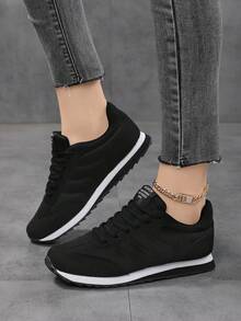 2025 Autumn Sneakers For Women Women's Retro Round Toe Lace-Up Comfortable Running Shoes With Soft Sole For Casual And Sports Activities, Breathable, All Match, Solid Color, Summer - Black - View 13