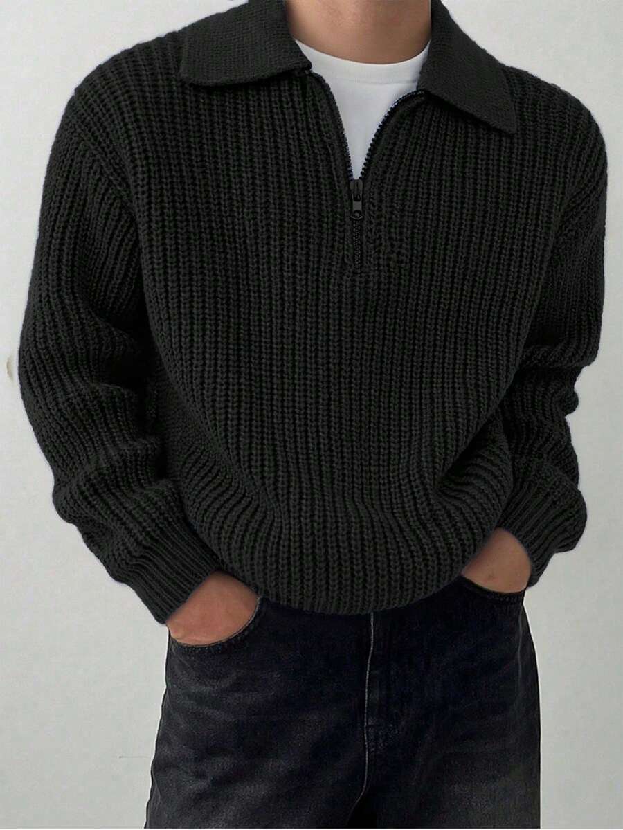 1 Stück einfacher und stilvoller Pullover für Teenager-Jungen, Einfarbiger, bequemer, lässiger Outdoor-Reißverschluss-Pullover, warm und dick gestrickt, für Frühling/Herbst/Winter