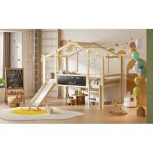 Children's Bed 90 X 200 Cm, Attic Design With Ladder And Slide, With Graffiti Panel, Multifunctional Bed, Solid Wood Bed, Single Bed, White Loft Bed - Natural Wood - View 9