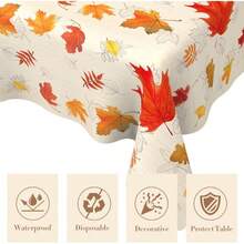 Fall Thanksgiving Tablecloth, 3 Pack Disposable Plastic Thanksgiving Tablecloths, Maple Leaf Rectangle Table Cover Autumn Harvest Fall Thanksgivings Party Favors Supplies Decorations 54x 108 Inch - Fall Orange_2pcs - View 3
