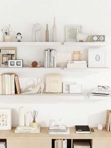 1 kệ treo tường một tầng không cần khoan để đựng sách, cây cảnh, đồ trang trí, giá để đồ treo tường phòng ký túc xá - trắng - Xem 3