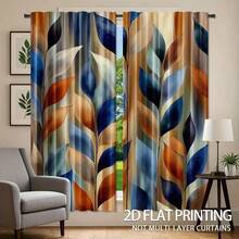 2pcs Abstract Leaf Art Flower Printed Curtains - Translucent Polyester Curtains, Suitable For Living Room And Bedroom Decoration Curtains, Suitable For Study, Living Room, Balcony, Office, Dormitory, Convex Window, Home Decoration Curtains, Festival Decoration, Easy To Hang, Rod Type Curtains