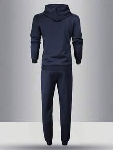 Men's Lightweight Regular Fit Hoodie And Sweatpants Set, Casual Outfit With Letter Print Pattern, Suitable For Spring/Autumn, Great For Outdoor Activities, Travel And Relaxation, Ideal Gift For Husband Or Boyfriend - Royal Blue - View 2