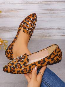 Brown Leopard Suede-silver Rivets