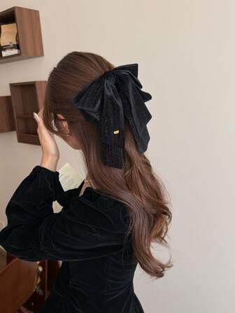 1개 여성의 에테르 리본 나비매듭 헤어 클립 (임의의 모조 진주 수량), 부분 업두 우아한 클로 클립 겨울 헤어 클러치를 위한 로맨틱 보우노트 헤어 액세서리