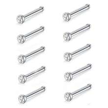 10pcs Stainless Steel Round Ball Nose Studs & Cone S-Post Nose Rings Piercing Jewelry