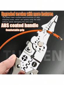 1pc 21.59cm Industrial Grade Electrician Pliers Set Including Anti-Cut Work Gloves, Multi-Function Cable Stripper, Stainless Steel Wire Cutter & Stripper For Wiring, Cutting, Stripping, Crimping, Gripping, Twisting, Prying, Metal Structure