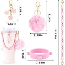 AFRT Water Bottle Accessories For Owala Stanley Cup Accessories Set Hot Pink Water Bottle Handle Strap Decoration Cute Tumbler Cup Accessories Set For Women Water Bottle Holder With Strap - Acblack - 查看 2