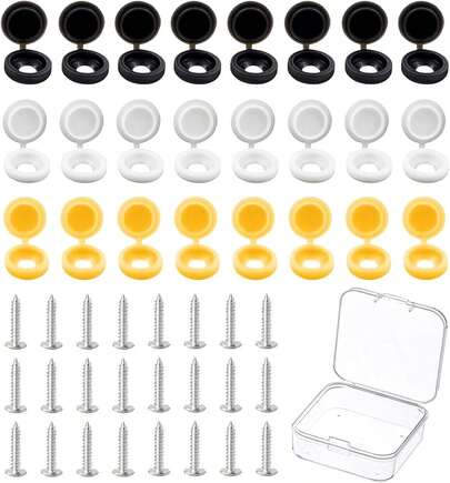 48 Pcs 304 Stainless Steel Car Number Plate Screws And Caps, Registration Plates License Plate Screw Caps Car License Plate Fixing Devices,Number Plate Screws And Caps,Black, White And Yellow (8 Each Color)