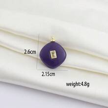 1pc Copper Geometric Natural Stone Pendant, DIY Micro-Inlaid Diamond, Agate, Turquoise Bracelet, Necklace, Earrings, Charms, Fashionable & Versatile Jewelry Accessories - Multicolor - View 24