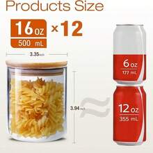 12 Glass Jars With Airtight Bamboo Lids, 16 Ounces 500 Ml Wide-Mouth Transparent Glass Food Storage Containers, Labeled Glass Kitchen Jars, Which Can Put Nuts, Coffee Beans, Seasonings, Biscuits. Christmas Gifts, Halloween Gifts - 12 - Xem 4