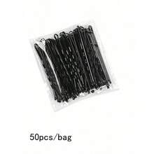 100 件/盒女士发夹基本波浪造型，经典黑色 T 形设计，适合日常使用爪夹发夹发夹，学校用品