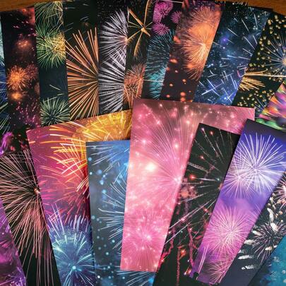 24 Stücke Feuerwerk-Themen Papier Set mit einer Vielzahl an Farben und Designs, geeignet zum Basteln von Karten, Tagebüchern, Scrapbooks, DIY-Handwerken und Schulprojekten für Kinder