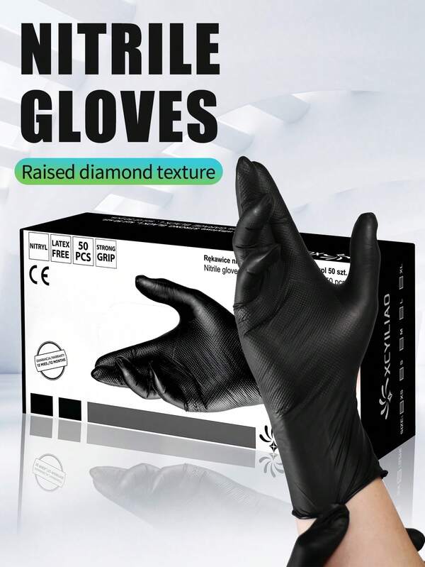 10/20/50pcs Disposable Nitrile Gloves, Diamond Textured Grip, Waterproof, Oil-Resistant, Anti-Slip, Enhanced Friction For Safer Use, Cleaning Tools, Household, Multi-Purpose Gloves