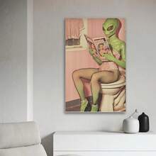 Framed Funny Alien Bathroom Art Print: Retro UFO Toilet Poster. Idea Gift For New Year, Thanksgiving Day, Christmas, For Room Decor, Kitchen Decor, Living Room Painting, Halloween Decor, Bathroom Decor, Home Decor, Wall Decor, Bedroom Decor. - In ngẫu nhiên - Xem 2