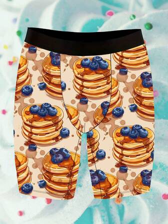 Sports And Leisure Boxer Briefs, Featuring A Blueberry Muffin Food Pattern Print, Made Of Milk Silk Knitted Fabric, Soft And Skin-Friendly, Quick-Drying And Breathable, Extended Sports Version, 1-Pack Novelty Shorts For Men