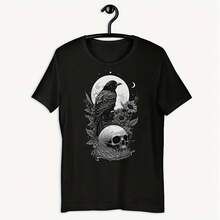 Crow Tshirt With Skull & Full Moon, Witchy Clothing, Goth Shirt, Gothic Clothes - 款式8 - 查看 1