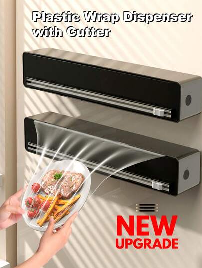 1pc Kitchen Cling Film Dispenser With Cutter, Plastic Food Wrap Roll Holder - Multi-Functional Plastic Cutter For Cling Film, Baking Paper, And Foil - Essential Kitchen Organizer For Food Preservation And Storage, For Christmas, New Year, Wedding, Birthday Party Gift, Kitchen Accessories, Kitchen Decor, Room Decor, Home Decor