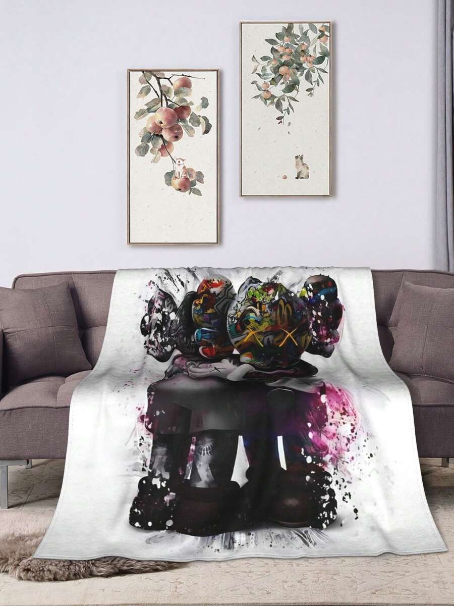 1pc Kawss Kawaii Kaw Gifts Blankets Ultra Soft Flannel Throw Blankets For Living Room Decor Bedroom Couch Sofa Chair Office Car - 黑色 - 查看 1