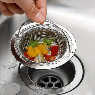 Colador de fregadero de cocina, colador de fregadero de lavaplatos de acero inoxidable, recolector de restos de comida, colador de fregadero de cuenca de verduras con mango, universal para restos de cocina, apto para el hogar, la cocina y el baño