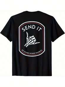 Men's 'No Victory Without Sacrifice' Graphic T-Shirt - Casual Black Cotton Tee - Style 28 - View 1