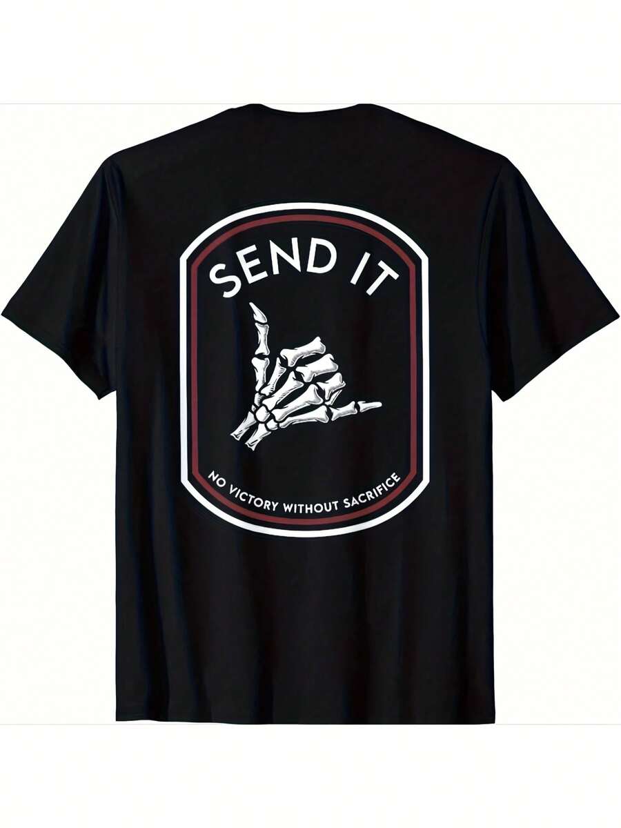 Men's 'No Victory Without Sacrifice' Graphic T-Shirt - Casual Black Cotton Tee - Style 28 - View 1