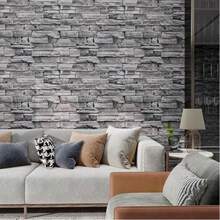 1 Roll Removable Peel And Stick Wallpaper, Dark Gray Brick Stone Pattern, Modern Industrial Style, Suitable For Living Room, Bedroom, Dining Room, Kitchen, Countertop, Desk, 17.7 Inx39.3 In/118.1 In/196.8 In - Dark Gray Bricks - View 2