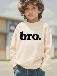 Teens/Boys' Casual Minimalist Letter Print Crew Neck Sweatshirt, Suitable For School, Gatherings And Travel - Apricot - View 6