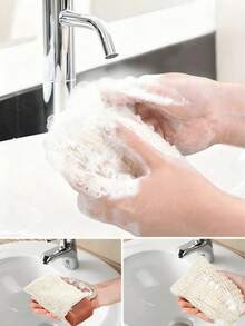 1/5 Stücke wiederverwendbare Seifenaufbewahrungstasche zum Peelen, Sisal Seifentasche mit Kordelzug, Seifenaufbewahrungstasche, geknotete Badeseifen-Tasche zum Aufschäumen und Trocknen, Körperpeeling, Rückenpeeling zum Entfernen von Schmutz und abgestorbener Haut, Körperreinigungsutensilien, Badezimmerbedarf, Badezimmerzubehör, Badezimmerdekoration für Zuhause