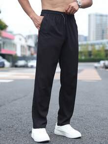 加大码男士轻便休闲运动裤，户外健身裤，夏季黑色春季款 - 黑色 - 查看 4