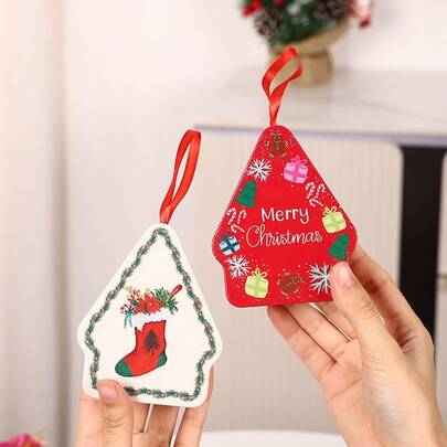 1PC Christmas Green Tin Handheld Boxes, Creative Cookie/Candy Storage Boxes, Party Candy Gift Boxes, Holiday Decorative Packaging Boxes