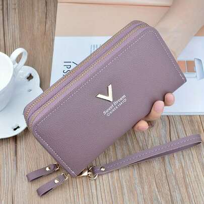 Fashionable Wallet For Women, Dual Zipper Closure, Multiple Card Slots, Large Capacity, Stylish Ladies' Coin Purse