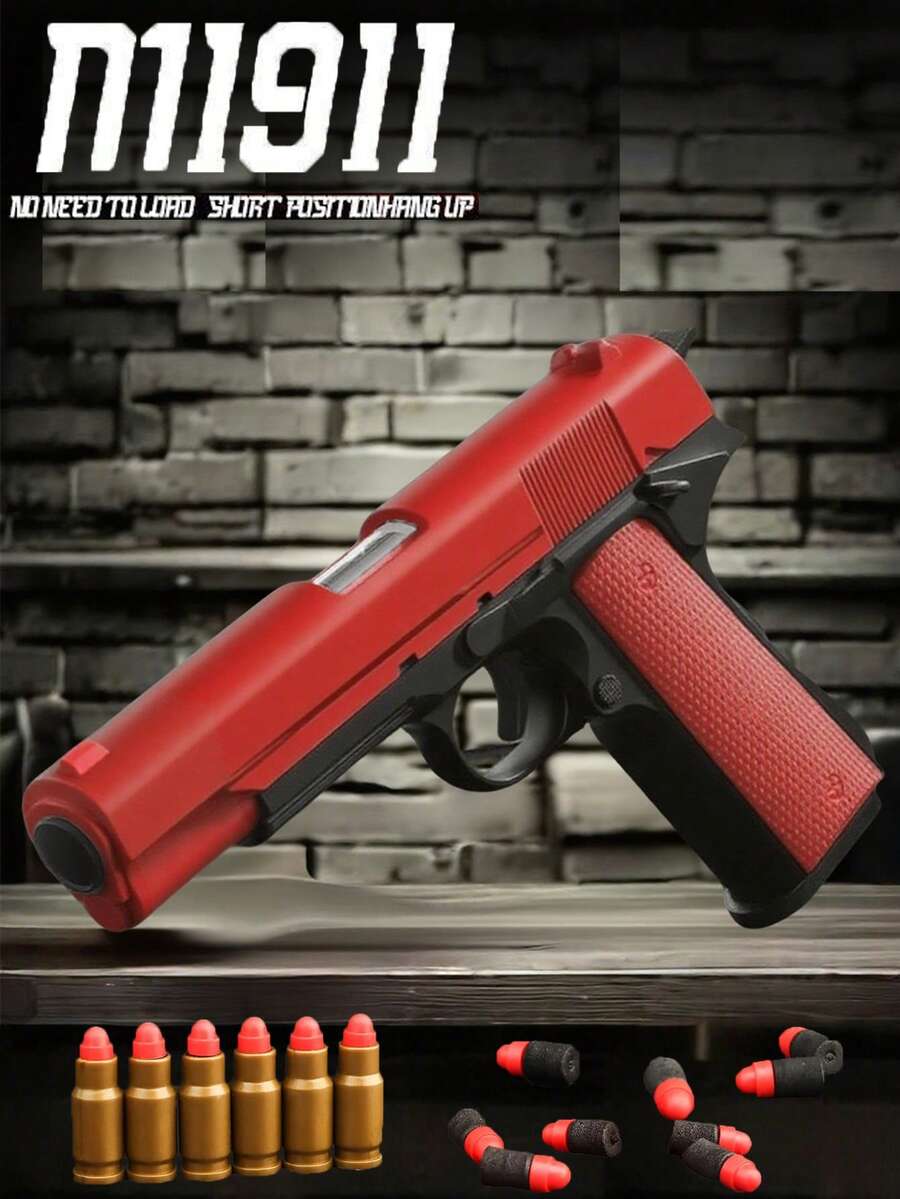 1911 Manual Ejection Toy Gun, 10 Soft Bullets, 8 Cartridges, 1 Shooting Practice Game, Handgun Model, Birthday Gift (This Product Has Two Options: With Text And Without Text, Randomly Sent, Some Accessory Colors Are Randomly Sent, Manual Measurement May Cause Deviation) - Multicolor - View 1