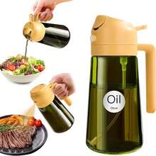 6 Oz/470ml Cooking Oil Mister Sprayer, 2-In-1 Olive Oil Dispenser Bottle, Premium Dark Green Glass Oil Bottle, Suitable For Air Fryer