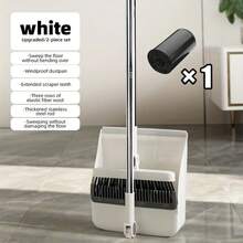 2/3-In-1 Broom And Dustpan (3-In-1 Include Floor Brush) Combo Set-With Garbage Bags - Long Handle Brush With Upright Stand For Home, Office, School Accessory For Kitchen, Dorms, Bathroom- Cleaning Tool Kit - 2-1白色 - 查看 1
