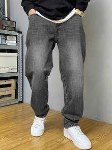 男士蓝色休闲牛仔裤，时尚日常穿着 - 灰色 - 查看 4